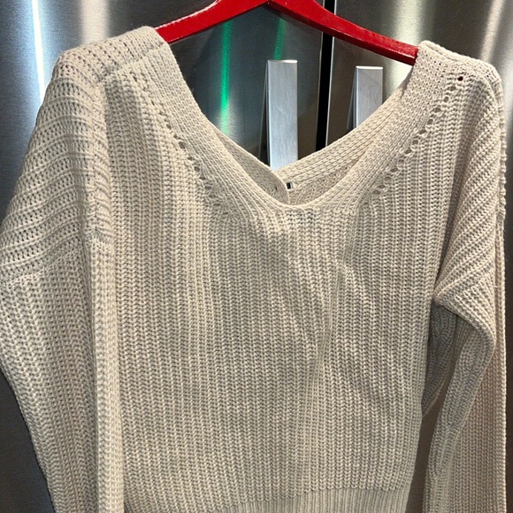 V-Chic cream chunky knit v neck button front cropped boxy sweater acrylic L new - Picture 4 of 16